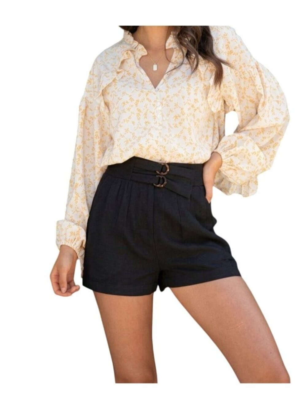 Bishop + Young Kimberly Shorts Small High Waist D-Ring Belt Back Zip Black